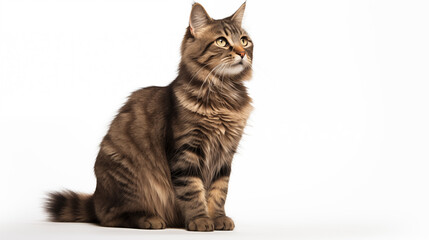 A cat on white background, they commonly referred to as the domestic cat or house cat