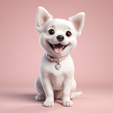 cute smiley 3D render dog isolated in pink pastel color bakcground  