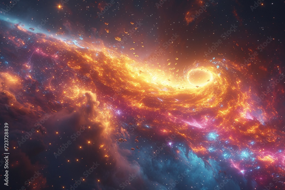 Poster galaxy glow: a celestial splash of color and light generative ai