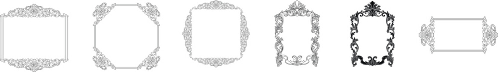 Set of vintage border frame engraving with retro ornament pattern in antique baroque style decorative design. Vector	
