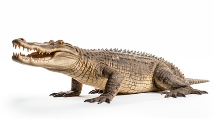 Fototapeta premium Crocodiles on white background, they are large semiaquatic reptiles