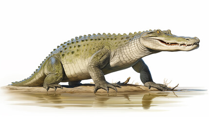 Crocodiles on white background, they are large semiaquatic reptiles