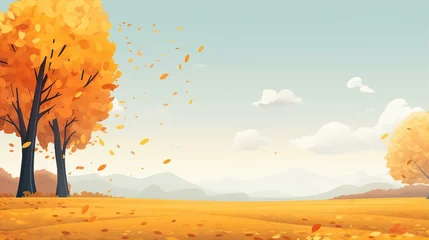 Poster Autumn season landscape background design with falling leaves for banner or presentatio © arjan_ard_studio