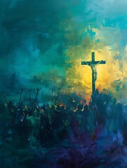Jesus Christ crucified on a cross, background poster banner, motivational, social media post, wallpaper