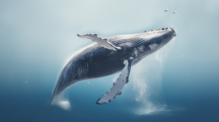 Whales on white background, they are a widely distributed and diverse group of fully aquatic placental marine mammals.