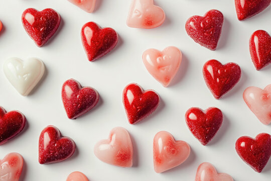 Heart-shaped candies, resembling whimsical love notes