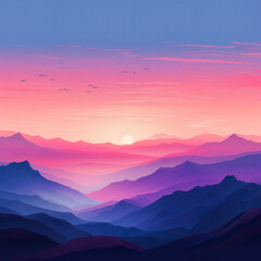 Pre-dawn mountains painted purple by rising sun, beautiful landscape