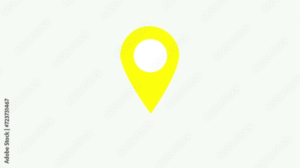 Poster looping animation of yellow map location pin bouncing on white background. pin symbol indicates the 