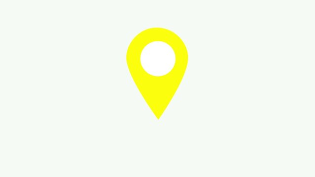Looping animation of yellow map location pin bouncing on white background. Pin symbol Indicates the location of the GPS map.