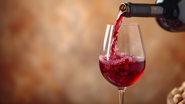 Pouring red wine into a glass, wine concept.
