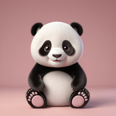 Cute adorable baby panda cub sitting, 3D Render illustration on isolated pastel color background