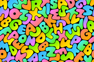 Hand drawn seamless cartoon alphabet vector pattern