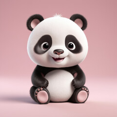 Naklejka premium Cute adorable baby panda cub sitting, 3D Render illustration on isolated pastel color background