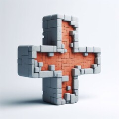 Plus mark shape created from concrete and briks. AI generated illustration