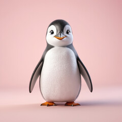 A cute penguin 3d render cartoon illustration isolated in pastel background - obrazy, fototapety, plakaty