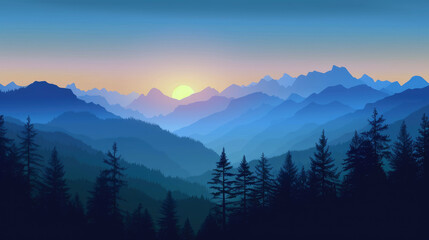 Experience the Beauty of Mountain Vista in Flat 2D Art Style