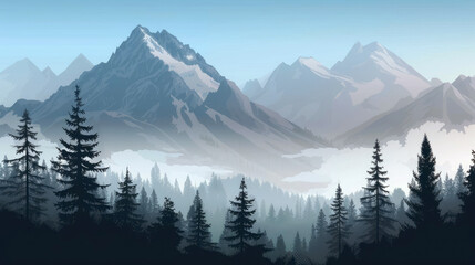 Behold a Flat 2D Scene, Enveloping the Spectacle of Mountain Peaks