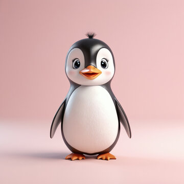 A cute penguin 3d render cartoon illustration isolated in pastel background