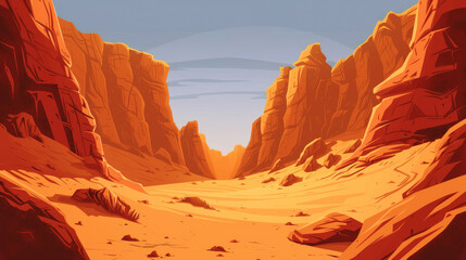 Cliff background in the desert, 2d flat design illustration