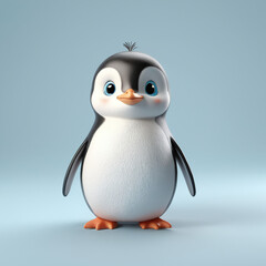 A cute penguin 3d render cartoon illustration isolated in pastel background