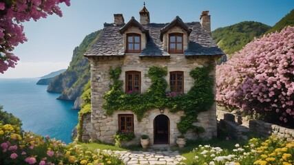 Fototapeta na wymiar english country house in Europe village , beautiful fantasy view, fairy tail 