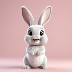 Obraz premium A charming 3D render of a standing rabbit bunny on white pastel color background in the form of an cute adorable and lovable cartoon character