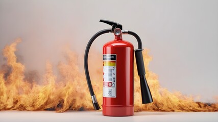 fire extinguisher on white screen, fire background 