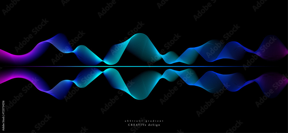 Aufkleber digital banner design with line wave glowing colorful gradient lights isolated on black background. 