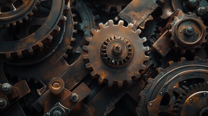 Close up of gears and cogwheels. Industrial background. 3d rendering