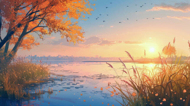 Inspirational Beauty Beautiful Lake in a Clear Day Natural Landscape Illustration