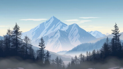 Landscape background of a mountain covered with snow, sunny day, flat design