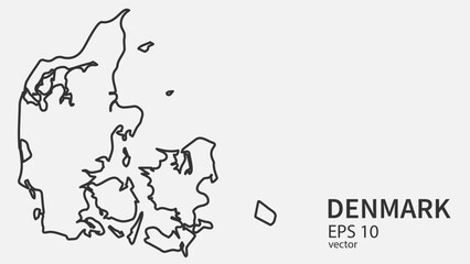 Vector line map of Denmark. Vector design isolated on white background.	
