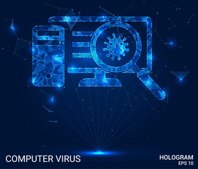 The hologram is a computer virus. Hacking from polygons, triangles of points and lines. A computer virus has a low-poly structure of the compound. Technology concept vector.