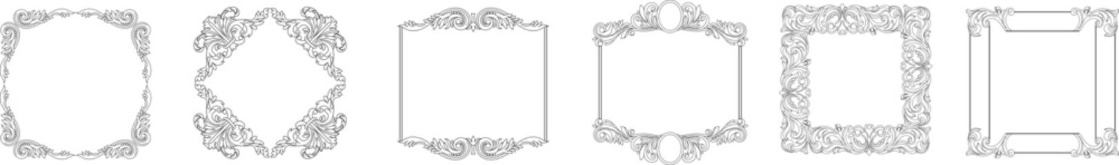 Set of vintage border frame engraving with retro ornament pattern in antique baroque style decorative design. Vector	
