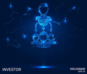 Hologram investor. The investor icon consists of polygons, triangles of dots and lines. Investing in a low-poly compound structure. Technology concept vector.