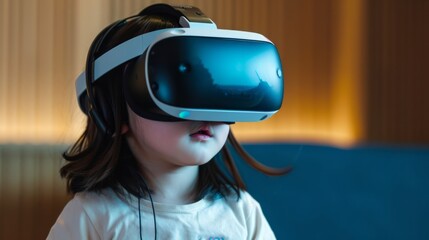 Young Child Exploring Virtual Worlds through Modern VR Headset
