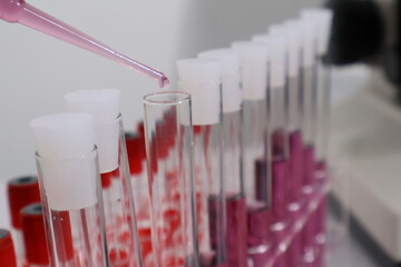 Modern medical laboratory with microscope and test tubes and biochemistry on rooftop biotechnology development center. Science laboratory of high-tech equipment microscope
