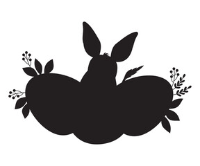 Silhouette Australian animal bilby with Easter eggs. Black hand drawn. Vector illustration.