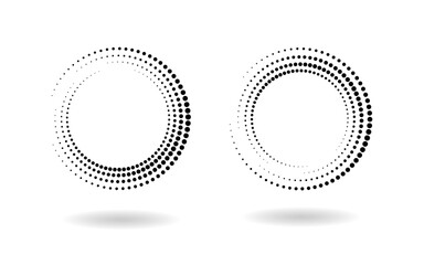 Halftone circular dotted frames set. Circle dots isolated on the white background. Logo design element for medical, treatment, cosmetic. Round border using halftone circle dots texture.