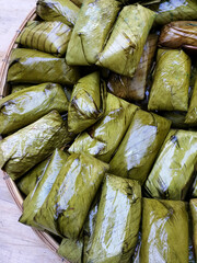 Coconut Sticky Rice and Banana wrapped with Banana Leaf