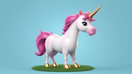 cute unicorn on blue background, 3d rending 