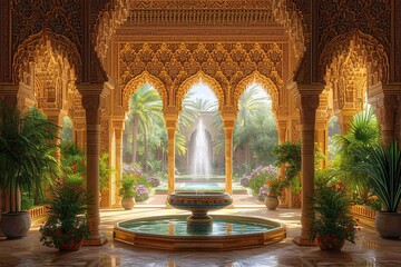 Arabian Nights Fountain in a Palace Generative AI