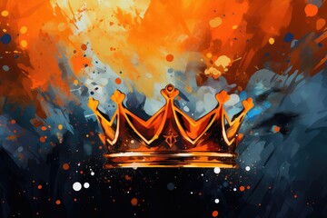 Orange banner with crown for king's day (former queen's day), koningsdag, koninginnedag, Netherlands (Nederland) national day - obrazy, fototapety, plakaty