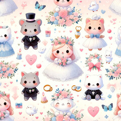 A whimsical and romantic wrapping paper design for children, incorporating a wedding theme