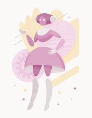 Embodied AI nanny talking, baby monitoring caregiver female abstract figure, robotic childcare, household help assistant, artificial intelligence body, minimalistic vector illustration, circuit board