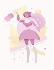 Embodied AI nanny dusting, baby monitoring caregiver female abstract figure, robotic childcare, household help assistant, artificial intelligence body, minimalistic vector illustration circuit board