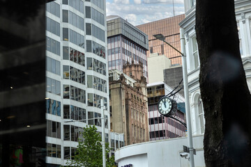 Queen street. Shopping street. Auckland New Zealand. Clock. 