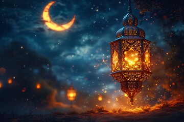 Glowing Lamp in the Night Sky: A Magical Nighttime Experience Generative AI