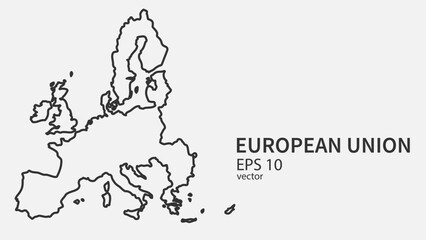 Vector line map of European Union. Vector design isolated on white background.	
