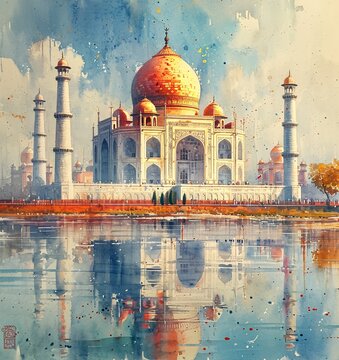 Fall's Favorite: The Taj Mahal's Golden Glow Generative AI